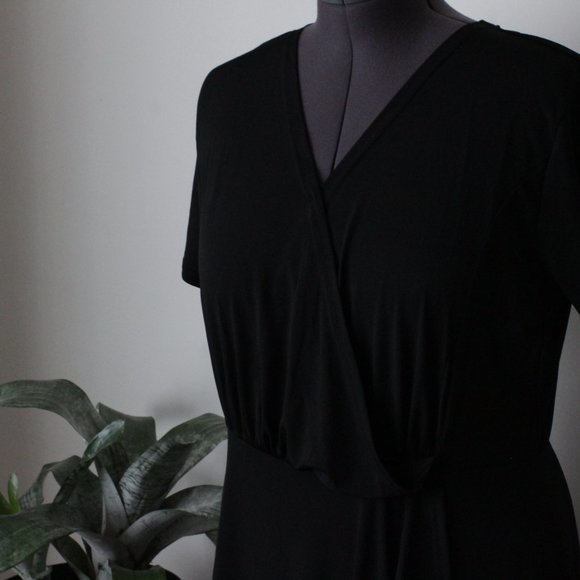 NWT La Moda Black jersey faux wrap dress size 1XL - Picture 2 of 9